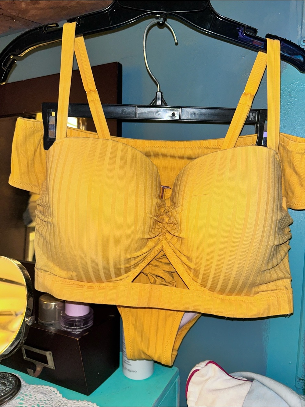 Yellow Ribbed Bikini Top and Bottom Set